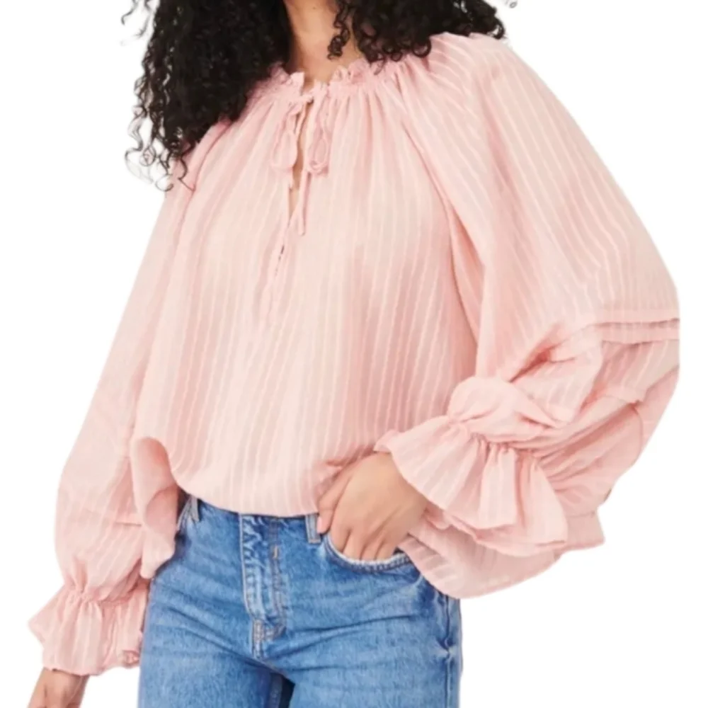 FREE PEOPLE Out of Town‎ Split Neck Blouse Sz XSMALL